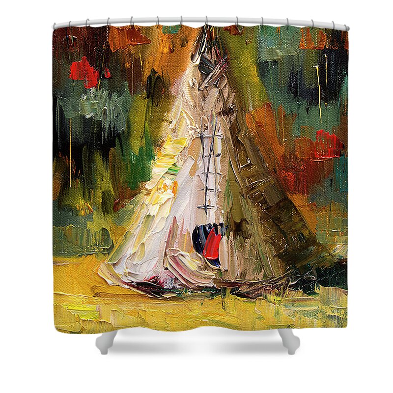 Western Art Shower Curtain featuring the painting Tempting Tepee by Diane Whitehead