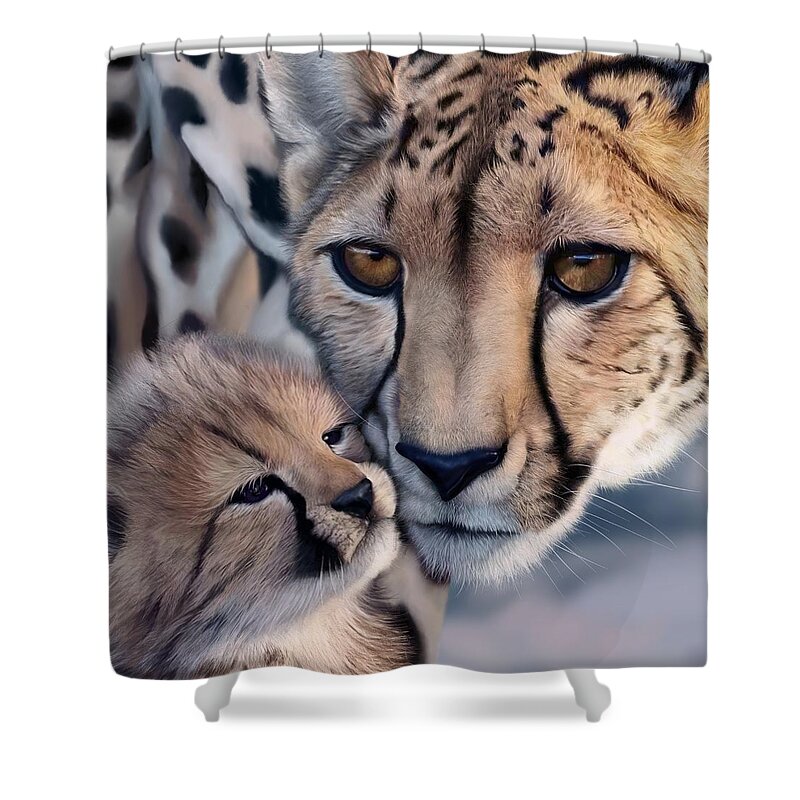 Cat Shower Curtain featuring the painting Tenderness by Rachel Emmett