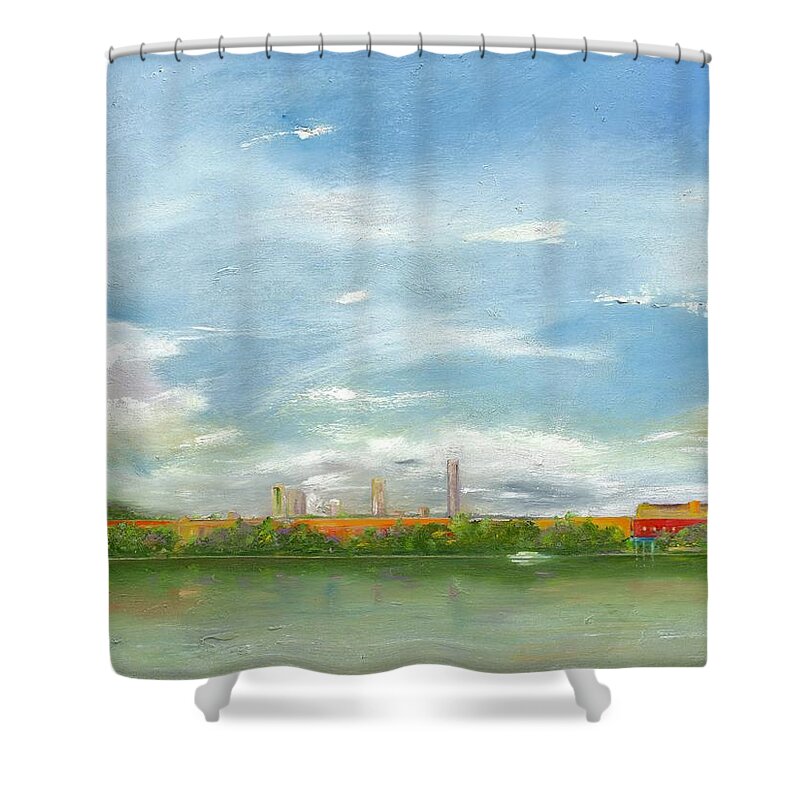 Teneriffe Shower Curtain featuring the painting Teneriffe From Bulimba by Roger Clarke
