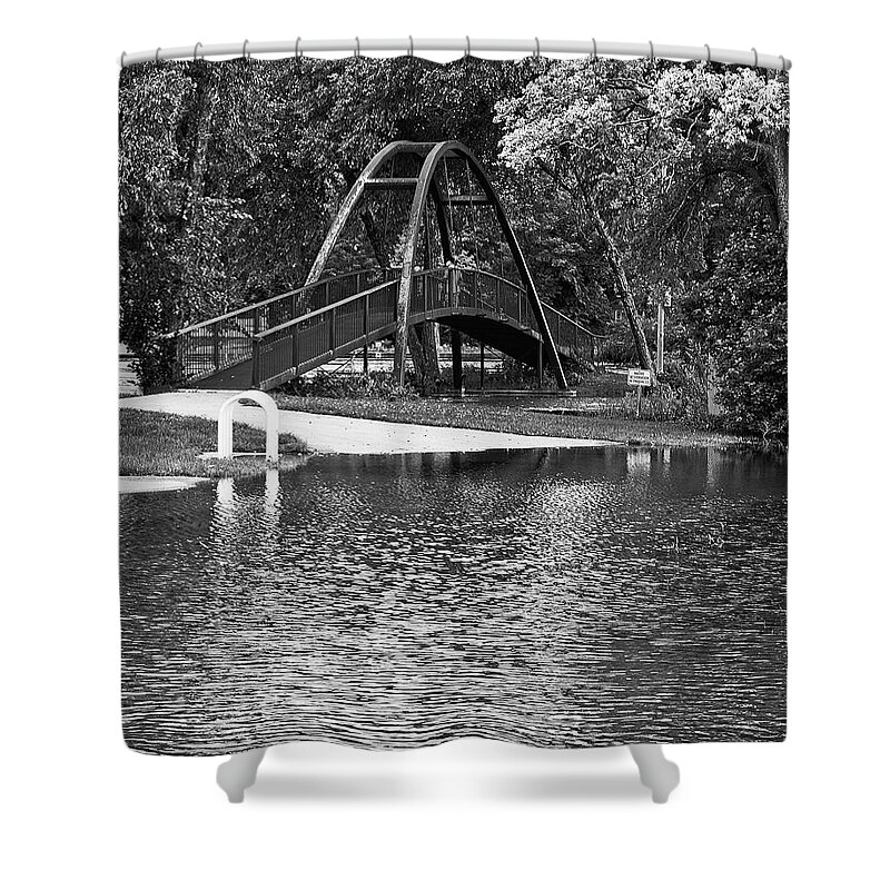 Flooding Shower Curtain featuring the photograph Tenney Park Bridge, Madison, WIsconsin BW by Steven Ralser