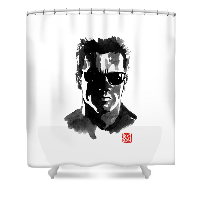 Terminator Shower Curtain featuring the painting Terminator by Pechane Sumie