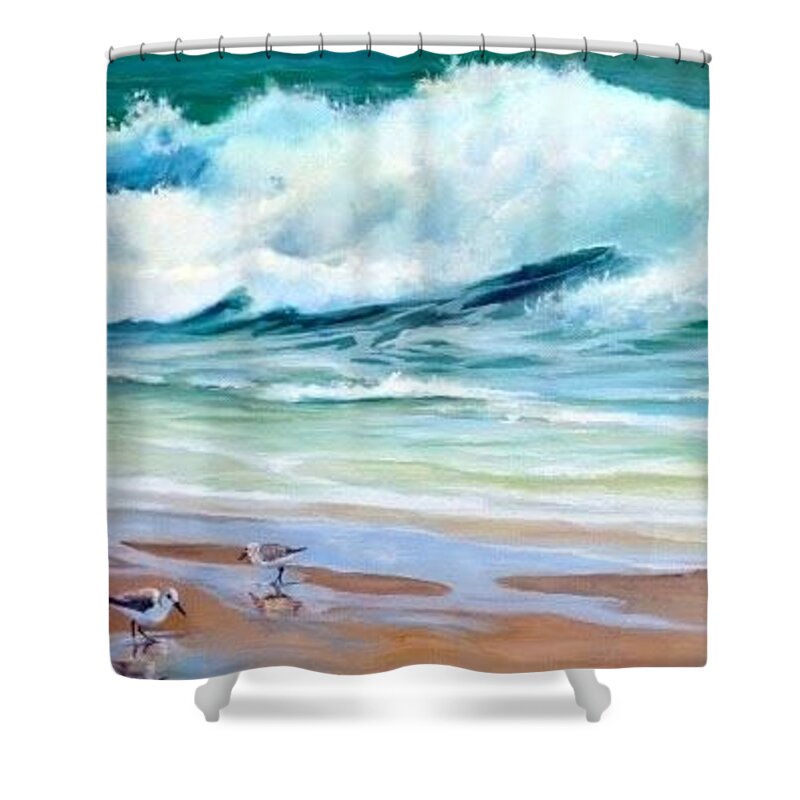Sand Pipers Shower Curtain featuring the painting Tern Around by Judy Rixom