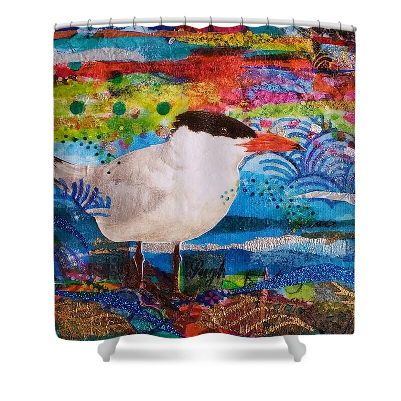 Tern Shower Curtain featuring the mixed media Tern Portrait by Deborah Cherrin