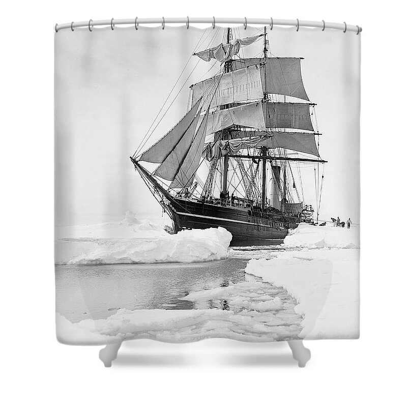 1900s Shower Curtain featuring the photograph Terra Nova in Antarctic pack ice, 1910 by Scott Polar Research Institute