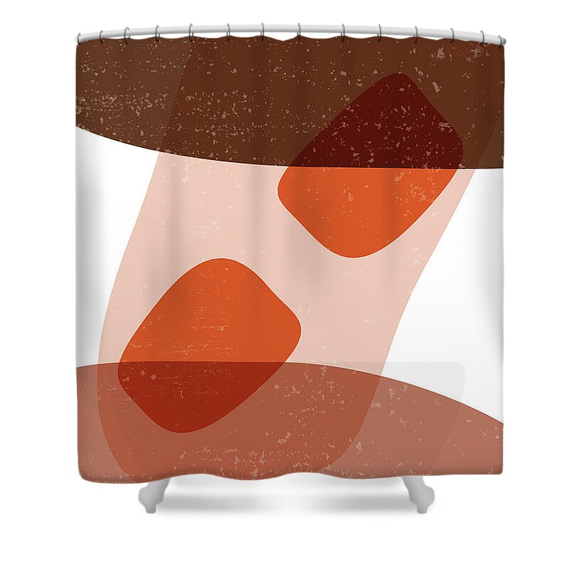 Terracotta Shower Curtain featuring the mixed media Terracotta Abstract 30 - Modern, Contemporary Art - Abstract Organic Shapes - Brown, Burnt Orange by Studio Grafiikka