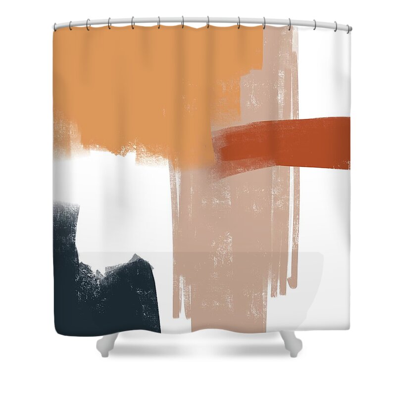 Brown Shower Curtain featuring the mixed media Terracotta Strokes 1 - Contemporary Abstract Painting - Minimal, Modern - Brown, Burnt Orange, Beige by Studio Grafiikka