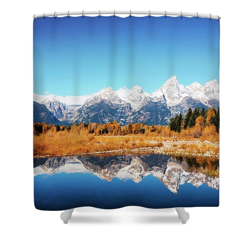 Nature Shower Curtain featuring the photograph Teton Range by Mango Art