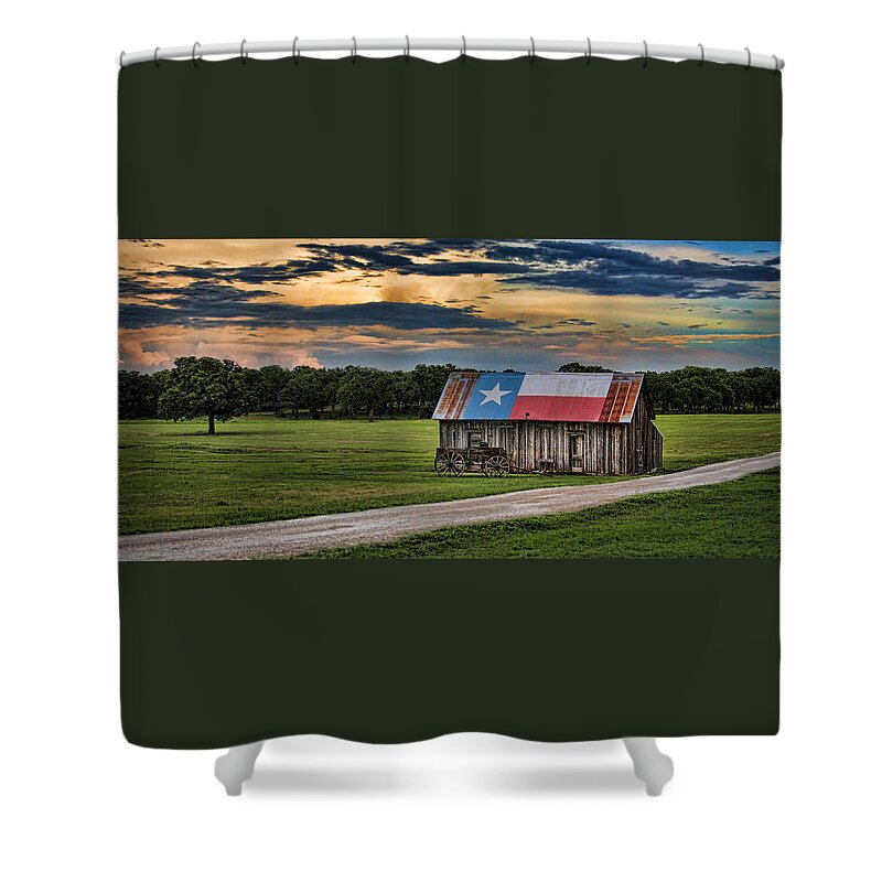 Texas Shower Curtain featuring the digital art Texas Barn by Brad Barton