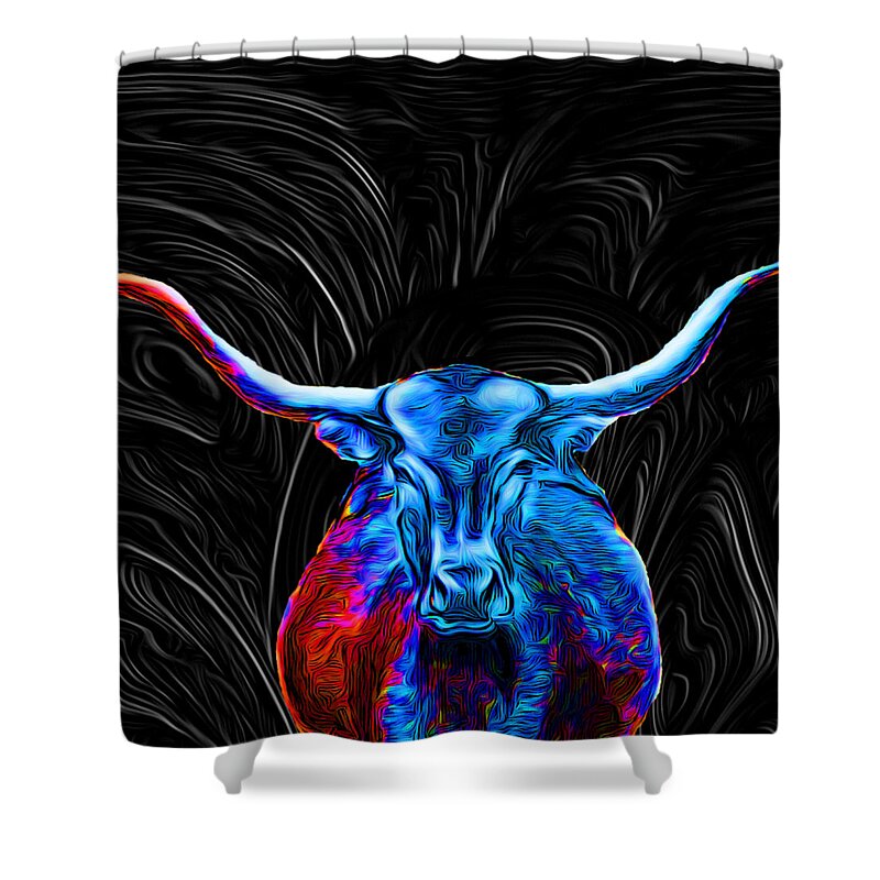 Abstract Shower Curtain featuring the digital art Texas Longhorn - Abstract by Ronald Mills