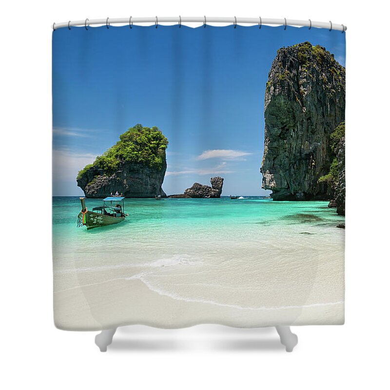 Thailand Shower Curtain featuring the photograph Thailand - Nui Bay on Koh Phi Phi Don Island by Olivier Parent