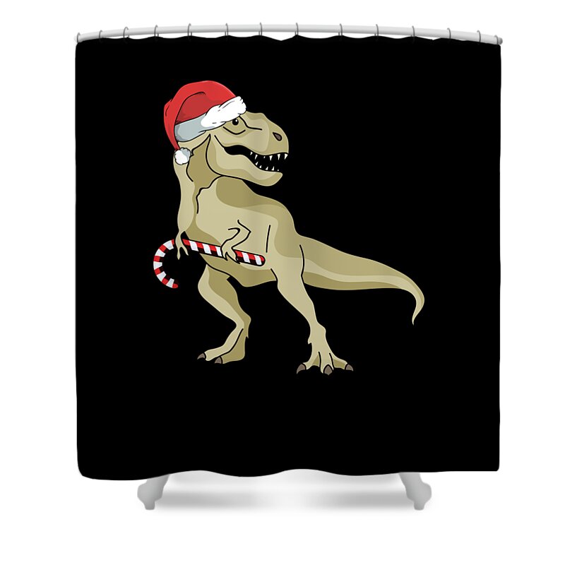 Christmas Present Shower Curtain featuring the digital art Thanksgiving Santa Gift Cute Xmas Christmas Dinosaur T Rex by Thomas Larch