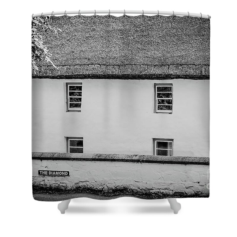 Thatched Building Shower Curtain featuring the photograph Thatched Building on the Diamond bw by Eddie Barron