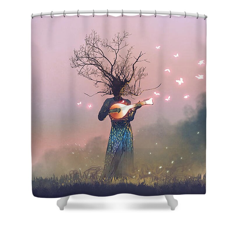 Illustration Shower Curtain featuring the painting The Aesthetics of Nature by Tithi Luadthong