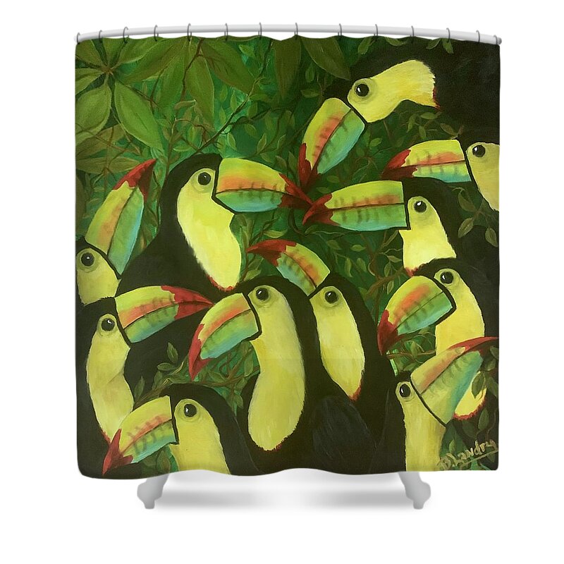 Toucans Shower Curtain featuring the painting The Amigos by Barbara Landry
