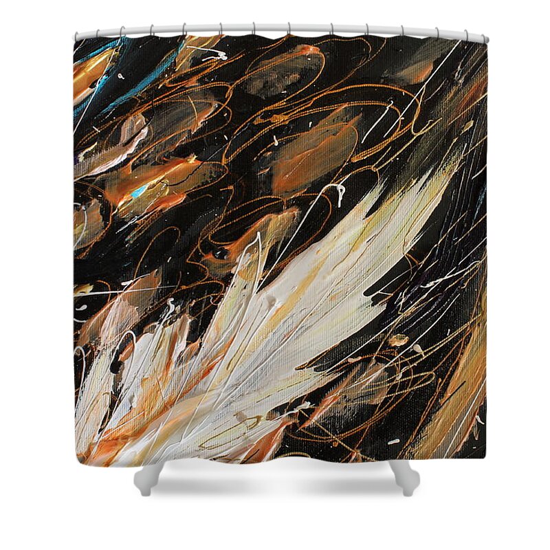 Black Background Shower Curtain featuring the painting The Angel Wings #16. The inner light. Fragment 1 by Elena Kotliarker