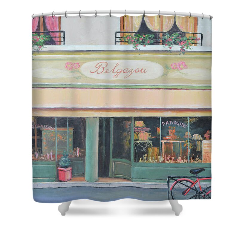 France Shower Curtain featuring the painting The Antique Shop in Rouen, France by Jan Matson