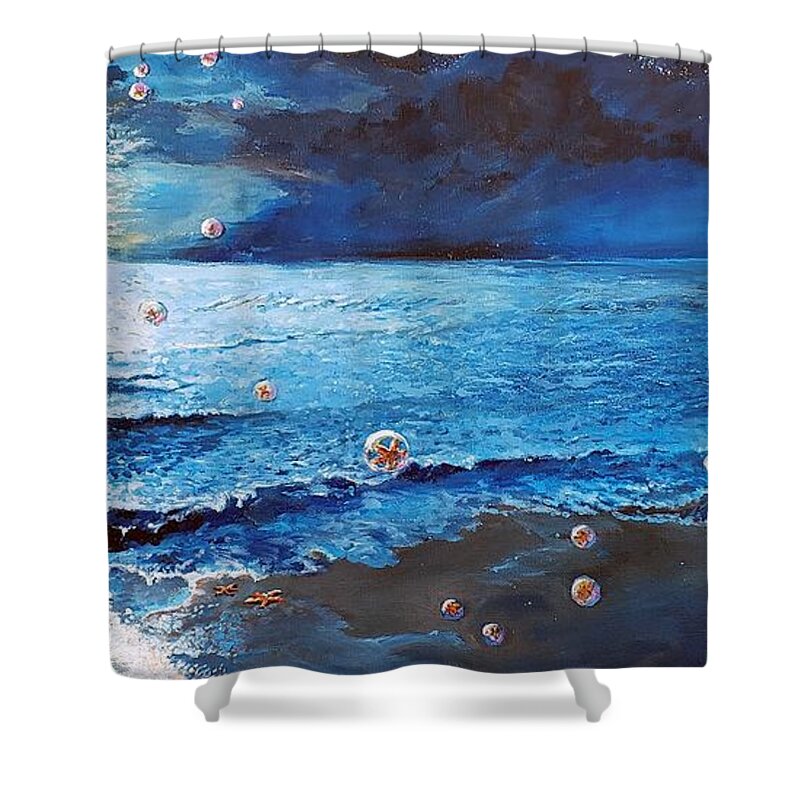 Ocean Shower Curtain featuring the painting The Ascension of the Sea Stars by Merana Cadorette