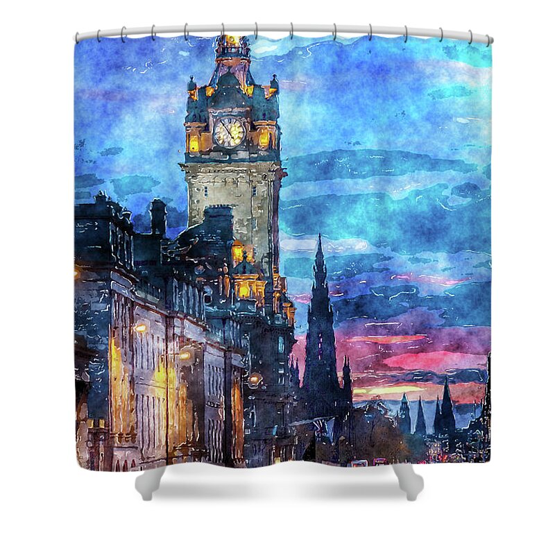 The Balmarol Shower Curtain featuring the digital art The Balmarol Edinburgh Scotland by SnapHappy Photos