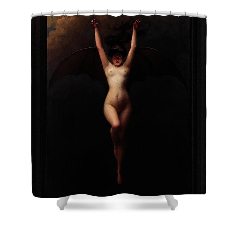 La Femme Chauve-souris Shower Curtain featuring the painting The Bat Woman by Albert Joseph Penot Old Masters Classical Art Reproduction by Rolando Burbon