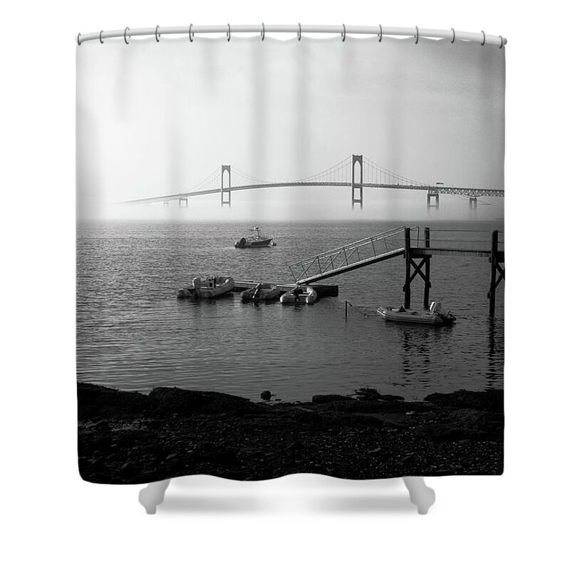 Bridge Shower Curtain featuring the photograph The Bay under fog by Jim Feldman