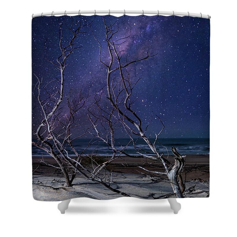 North Carolina Shower Curtain featuring the photograph The Beach at Night fx by Dan Carmichael