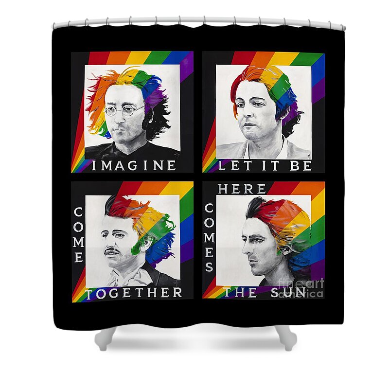 Fab Four Shower Curtain featuring the photograph The Beatles by Jodie Marie Anne Richardson Traugott     aka jm-ART