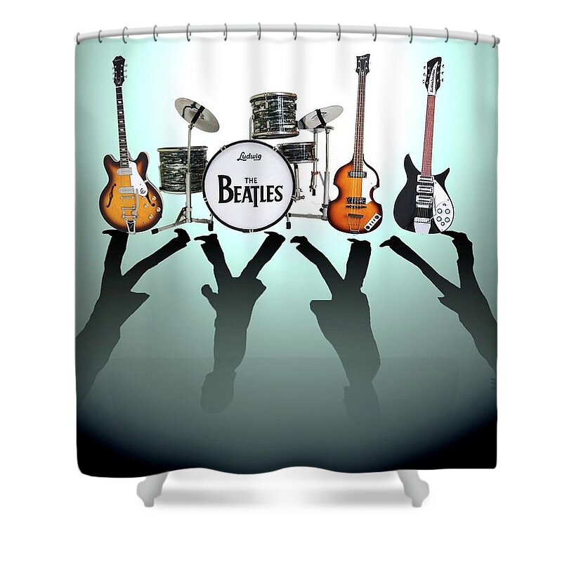 The Beatles Shower Curtain featuring the digital art The Beatles by Yelena Day