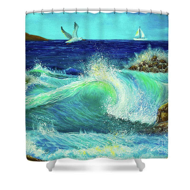Seascape Shower Curtain featuring the painting The Beauty of a fearless fall by Sudakshina Bhattacharya