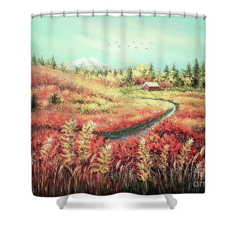 Autumn Landscape Shower Curtain featuring the painting The Beauty of Autumn by Yoonhee Ko