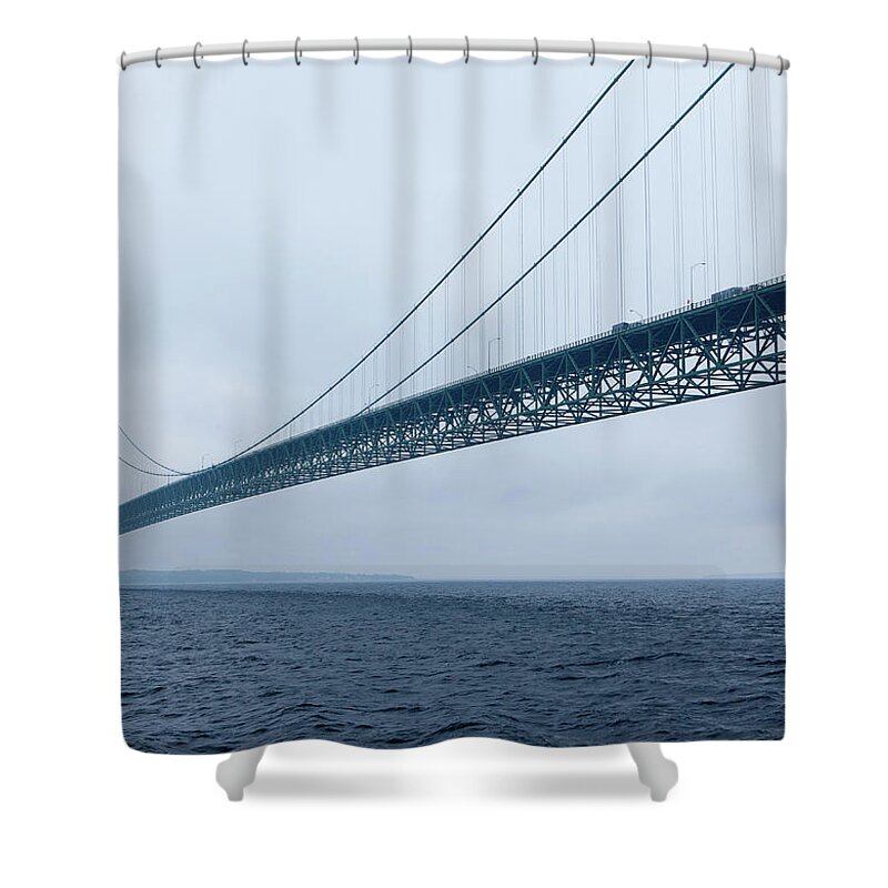 Mackinac Bridge Shower Curtain featuring the photograph The Mighty Mac by Rich S