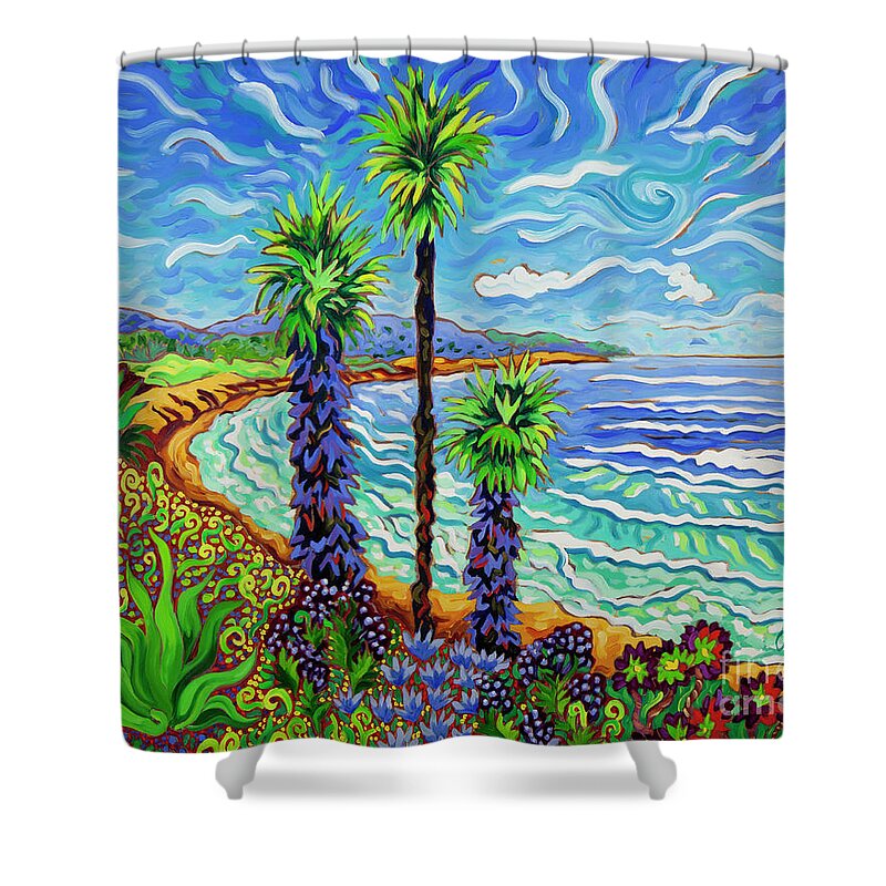 Ocean Shower Curtain featuring the painting The Big Swim by Cathy Carey