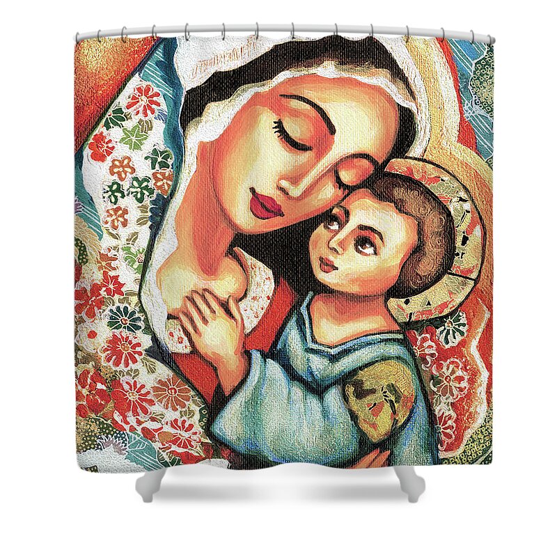 Mother And Child Shower Curtain featuring the painting The Blessed Mother by Eva Campbell