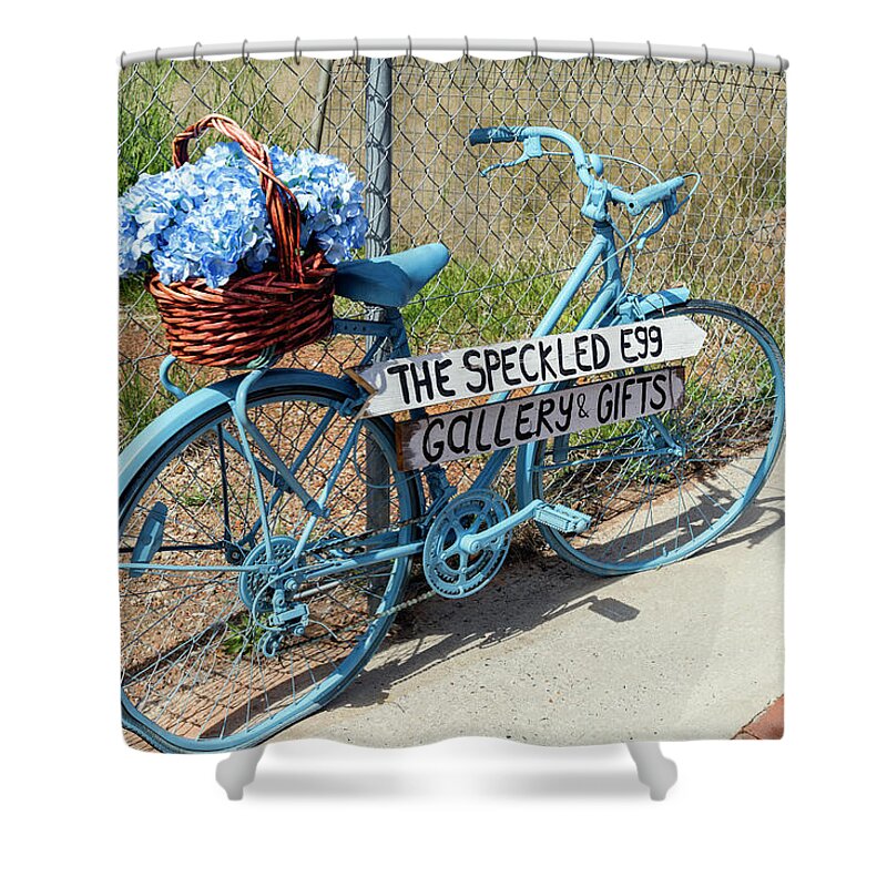 Bike Shower Curtain featuring the photograph The Blue Bike by Elaine Teague