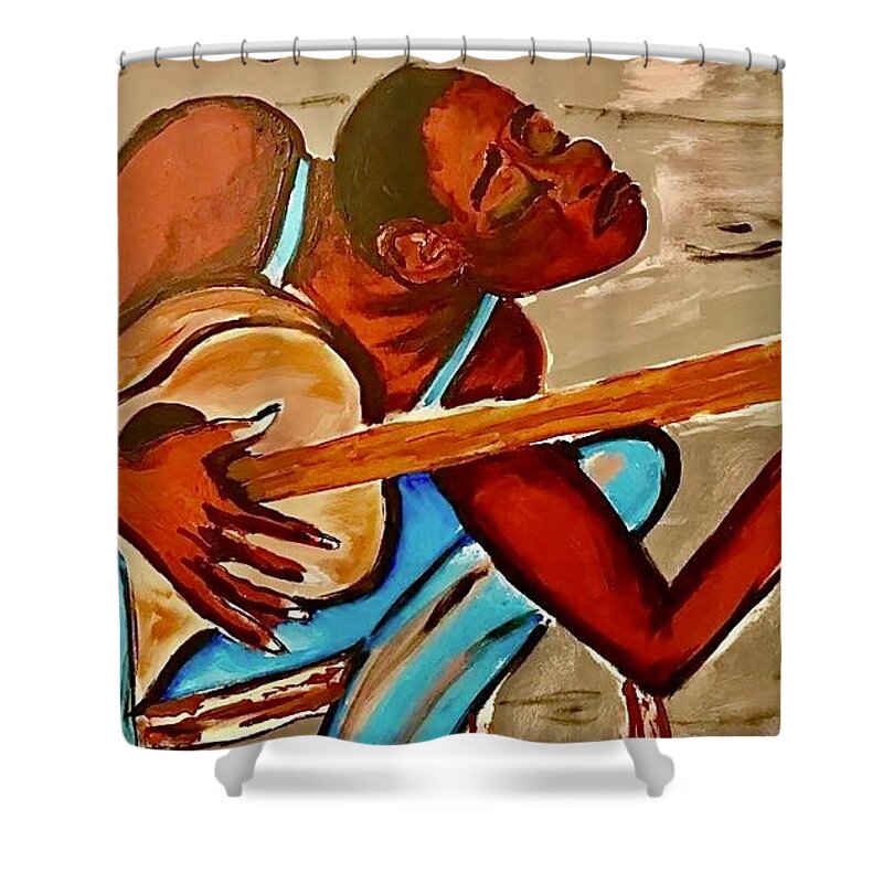  Shower Curtain featuring the painting The Blues by Angie ONeal