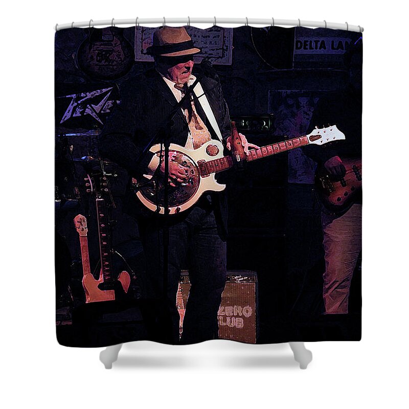 Musician Shower Curtain featuring the photograph The Bluesman by Neala McCarten