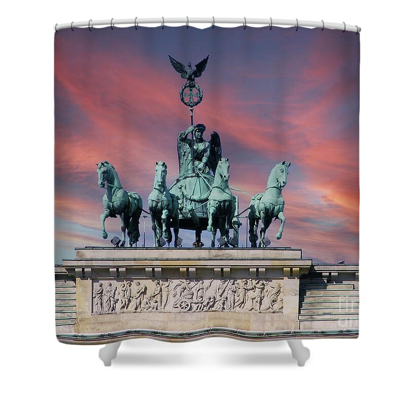 Quadriga Shower Curtain featuring the photograph Quadriga on Brandenburg Gate by Heiko Koehrer-Wagner
