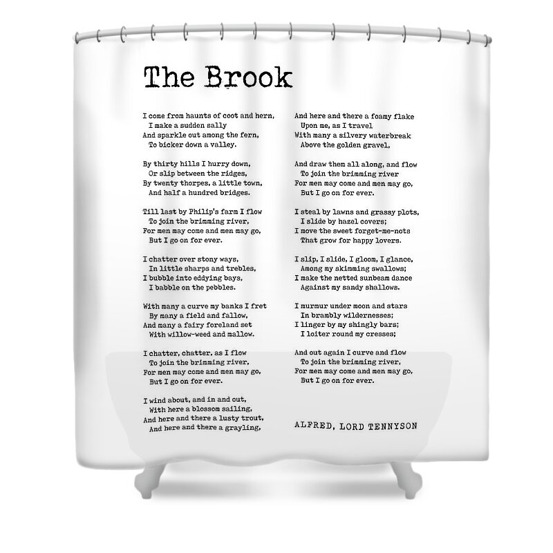 The Brook Shower Curtain featuring the digital art The Brook - Alfred, Lord Tennyson Poem - Literature - Typewriter Print 1 by Studio Grafiikka