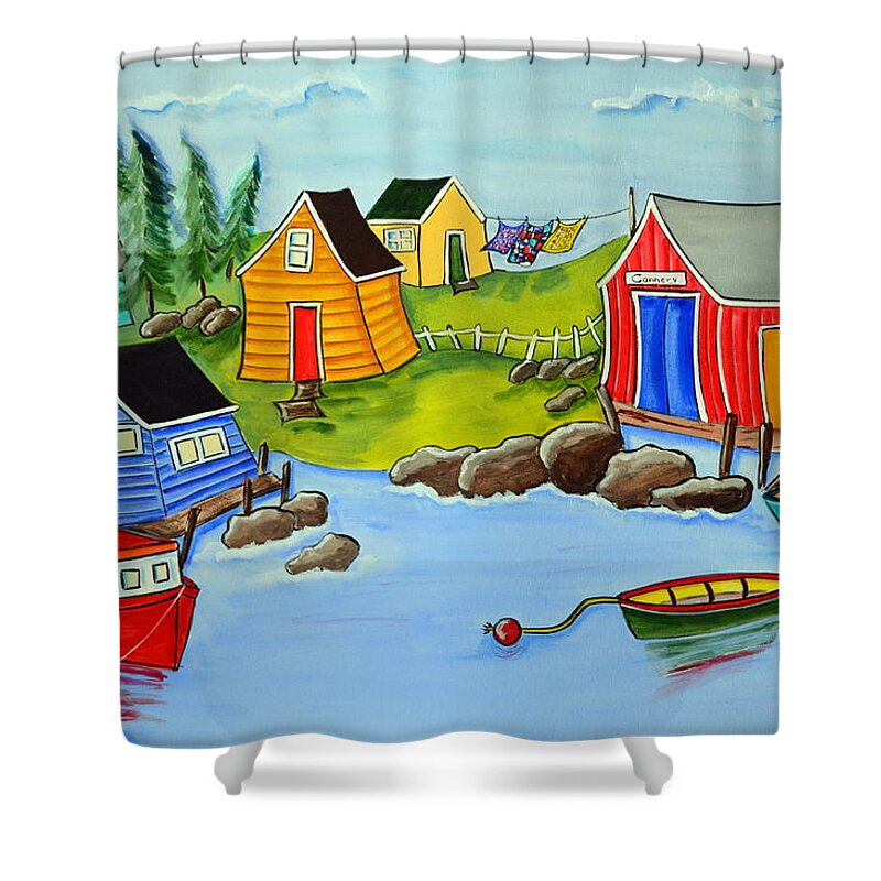 Colourful Houses Shower Curtain featuring the painting The Cannery by Heather Lovat-Fraser