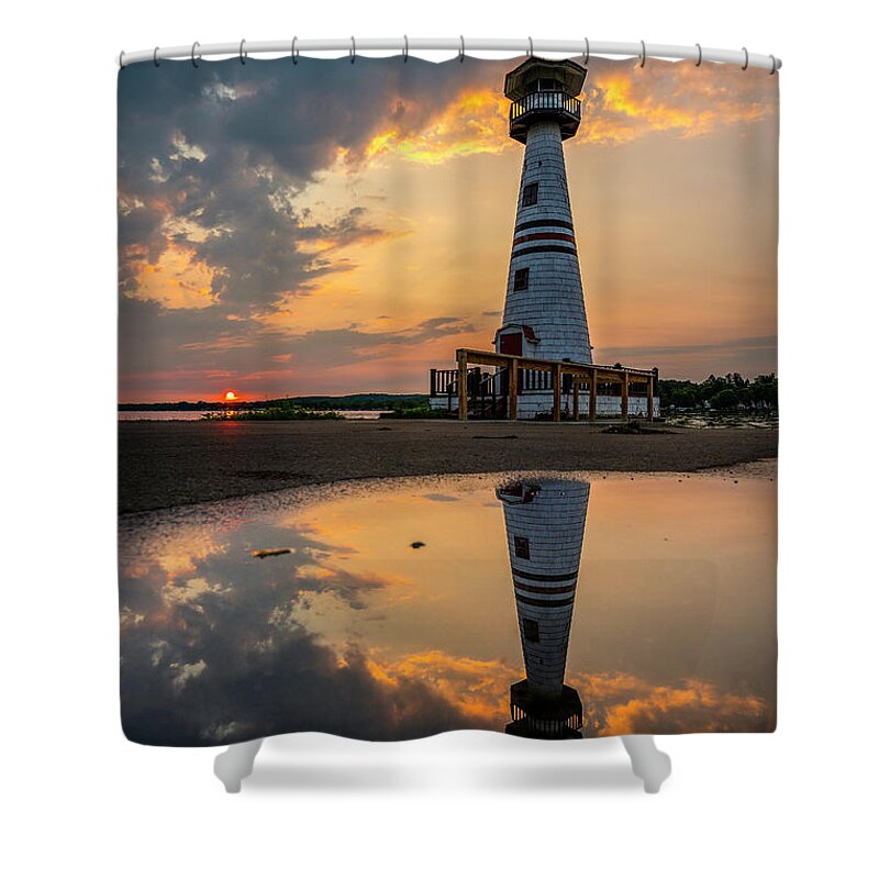 The Celoron Lighthouse Shower Curtain featuring the photograph The Celoron Lighthouse by Mark Papke