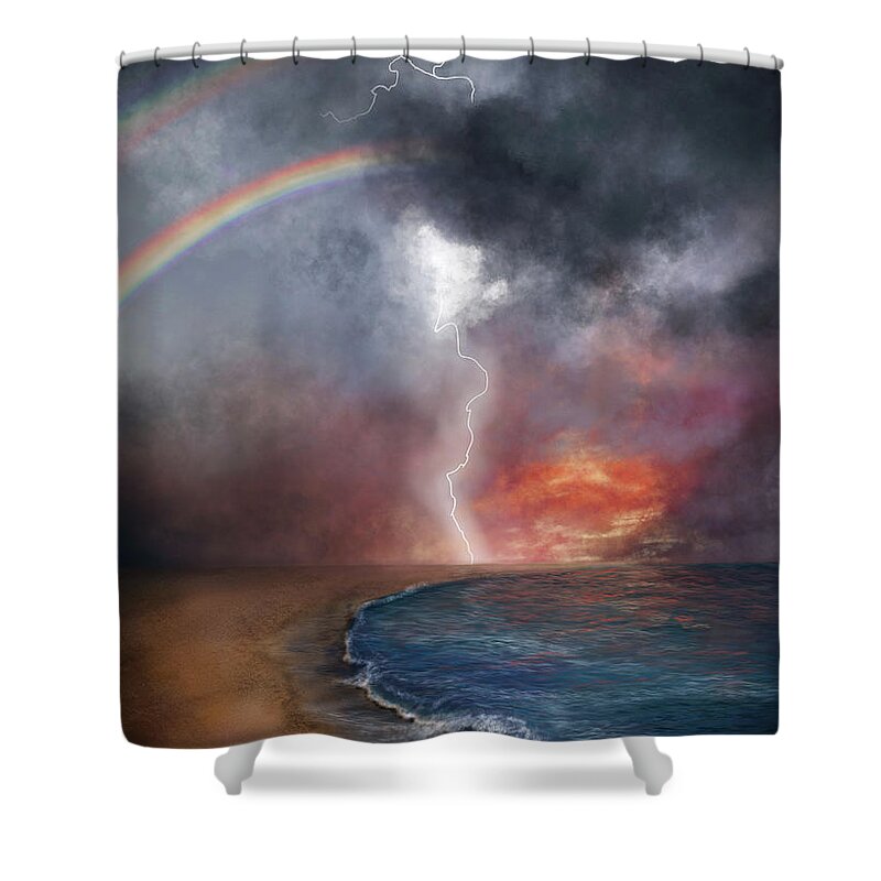Rainbow Shower Curtain featuring the digital art The Chaos and the Calm by Rachel Emmett