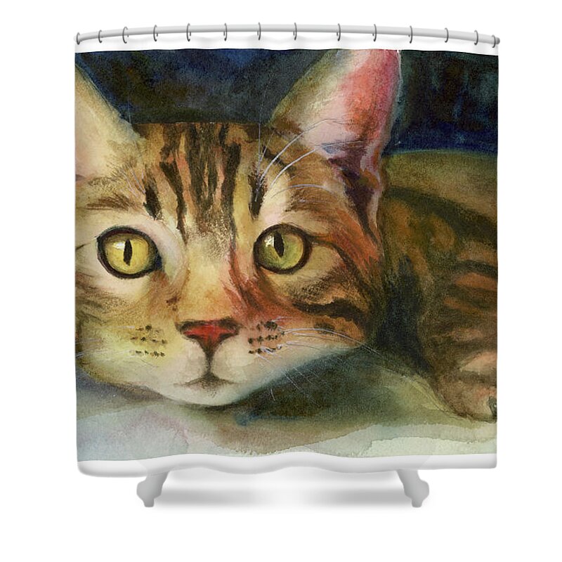 Cat Watercolor Painting Shower Curtain featuring the painting The Cheshire Cat by Terri Meyer