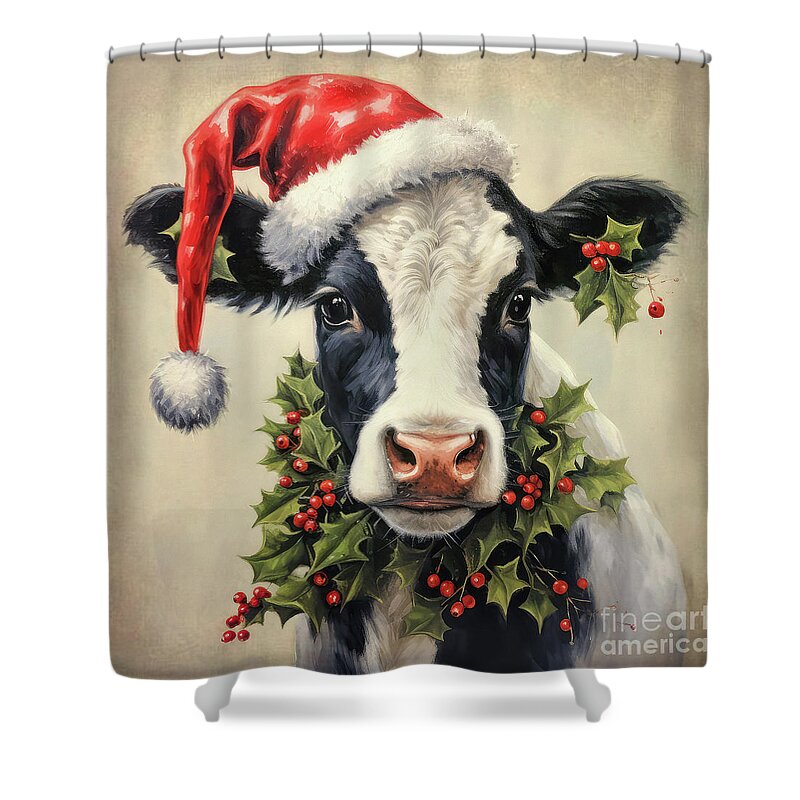 #faaadwordsbest Shower Curtain featuring the painting The Christmas Cow by Tina LeCour