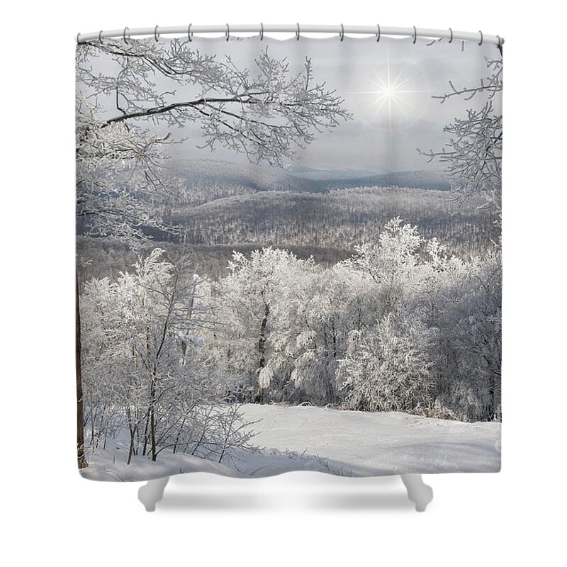 Winter Shower Curtain featuring the photograph The Christmas Star Over Blue Knob by Lois Bryan