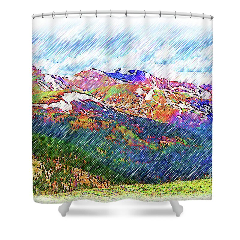 Loveland-pass Shower Curtain featuring the digital art The Colorado Continental Divide on Loveland Pass by Kirt Tisdale