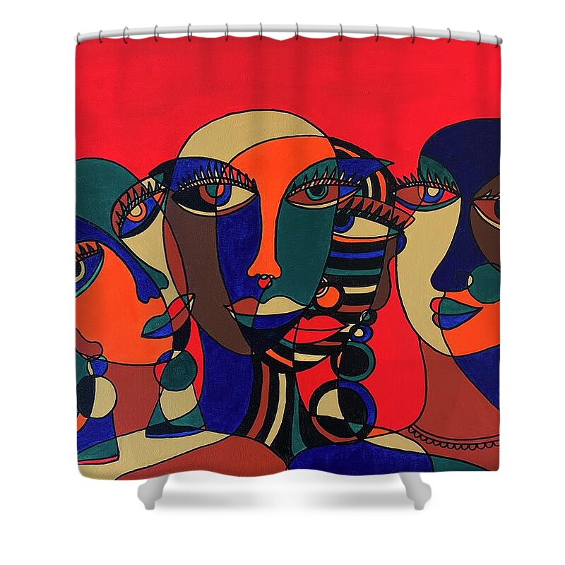 Abstract Art Shower Curtain featuring the painting The Conversation by Raji Musinipally