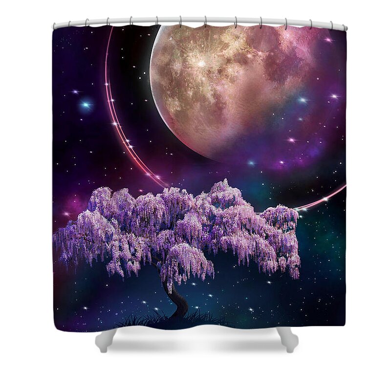 Wisteria Shower Curtain featuring the digital art The Cosmos in Bloom by Rachel Emmett