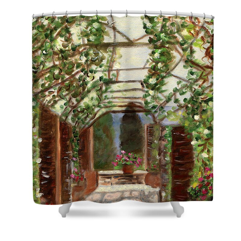 Italy Shower Curtain featuring the painting The Count's Courtyard by Juliette Becker