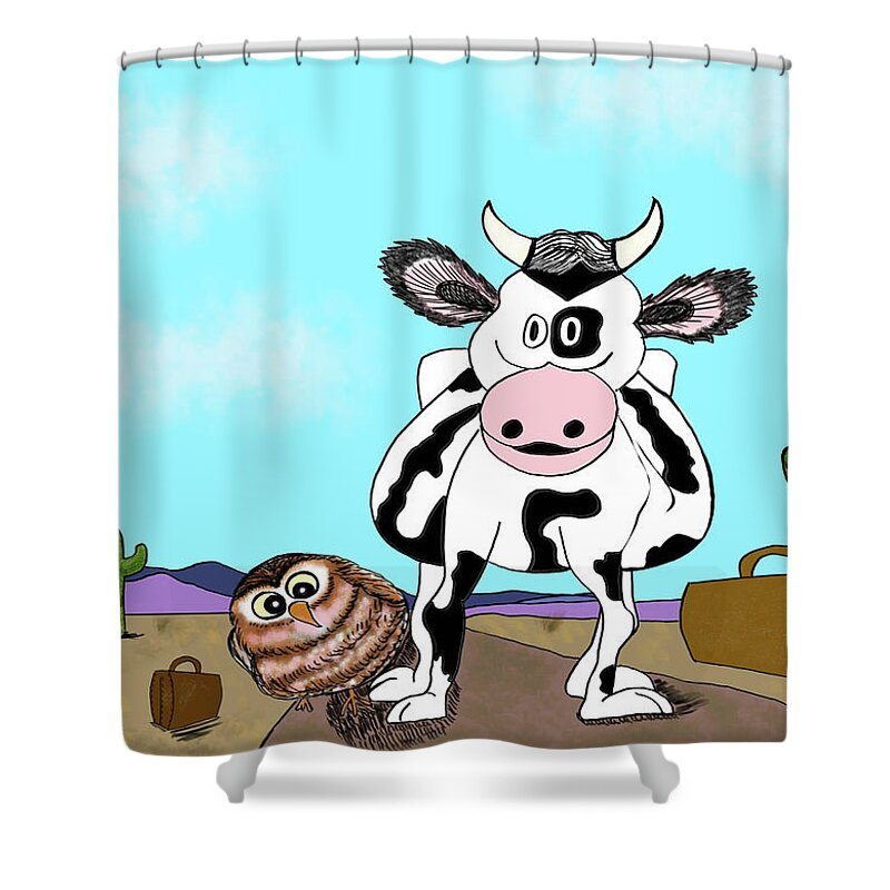Cow Shower Curtain featuring the digital art The Cow Who Went Looking for a Friend by Christina Wedberg