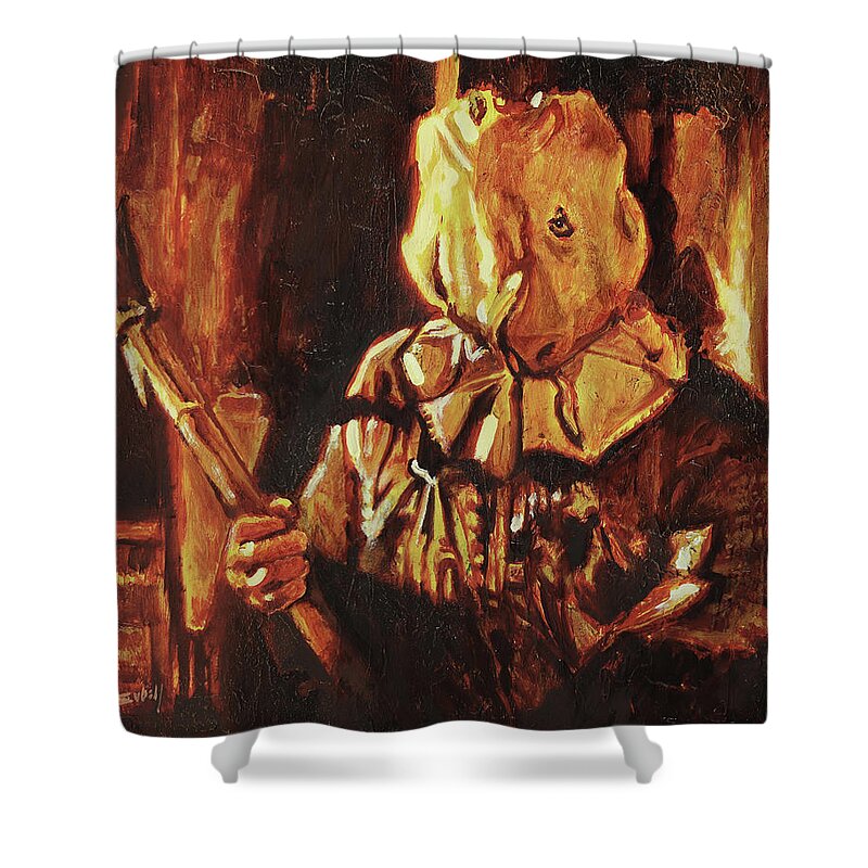 Friday Shower Curtain featuring the painting The Crystal Lake Terror by Sv Bell