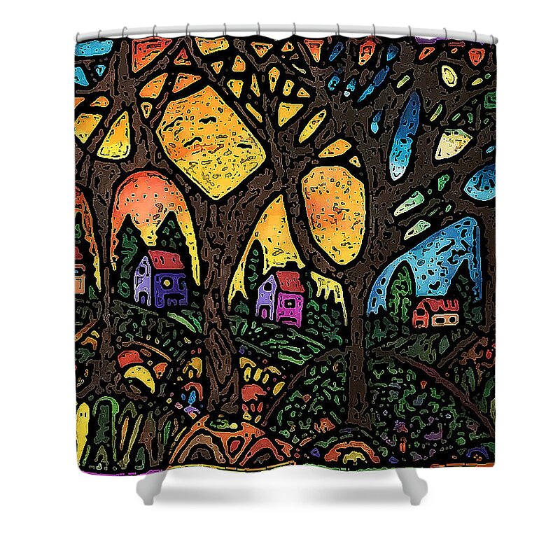 Forest Shower Curtain featuring the drawing The Dark Forest by Monica Engeler